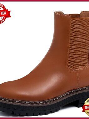 Chelsea Ankle Boots Platform Chunky Heel Lug Sole Slip On Leather
